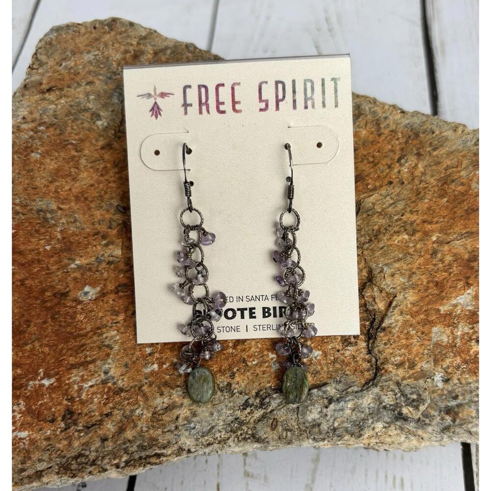 NEW Peyote Bird Sterling Silver Labradorite Amethyst Beaded 2.25" Earrings J059
